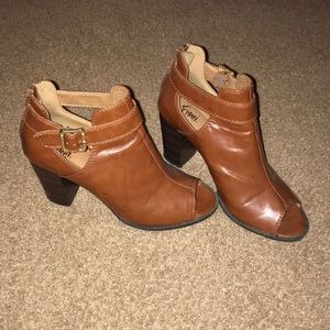 Open toe brown booties